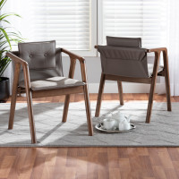 Baxton Studio RDC828-GreyWalnut-DC Baxton Studio Marcena Mid-Century Modern Grey Imitation Leather Upholstered and Walnut Brown Finished Wood 2-Piece Dining Chair Set